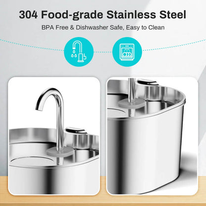 Ultra-Quiet Stainless Steel Cat Water Fountain – 2.2L