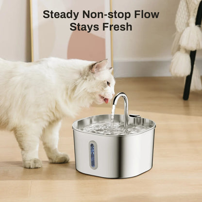 Ultra-Quiet Stainless Steel Cat Water Fountain – 2.2L