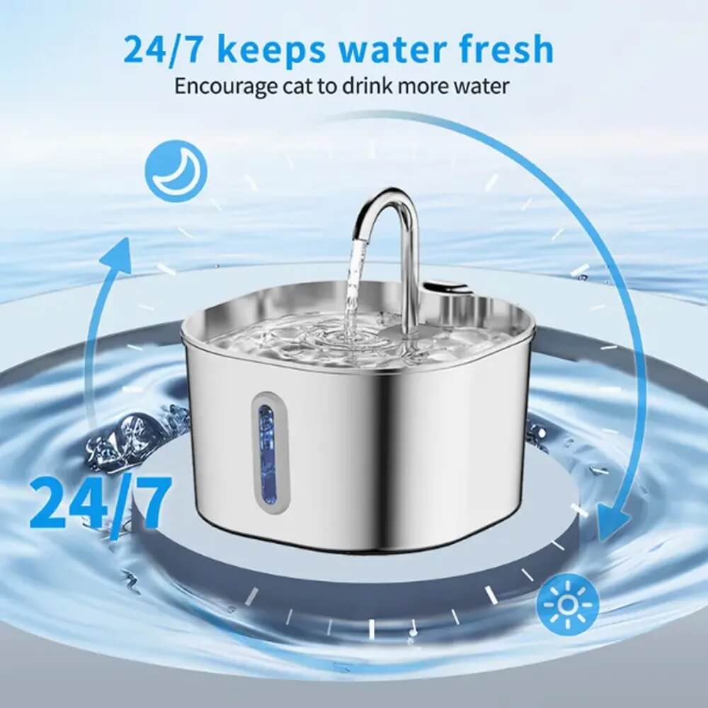 Ultra-Quiet Stainless Steel Cat Water Fountain – 2.2L