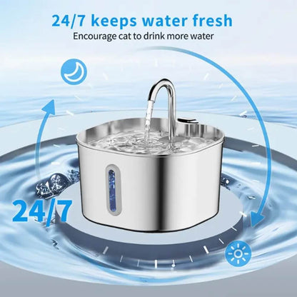 Ultra-Quiet Stainless Steel Cat Water Fountain – 2.2L
