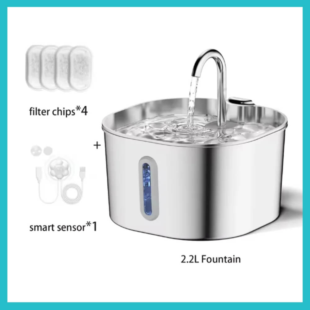 Ultra-Quiet Stainless Steel Cat Water Fountain – 2.2L