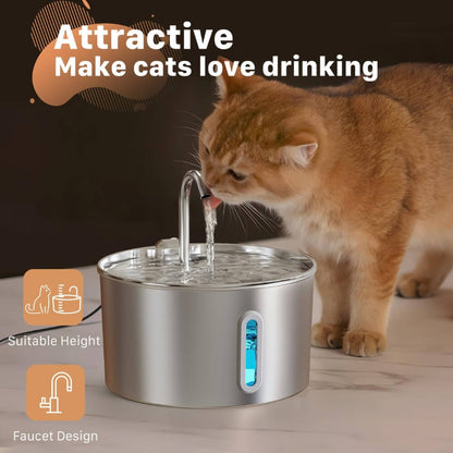 Ultra-Quiet Stainless Steel Cat Water Fountain – 2.2L