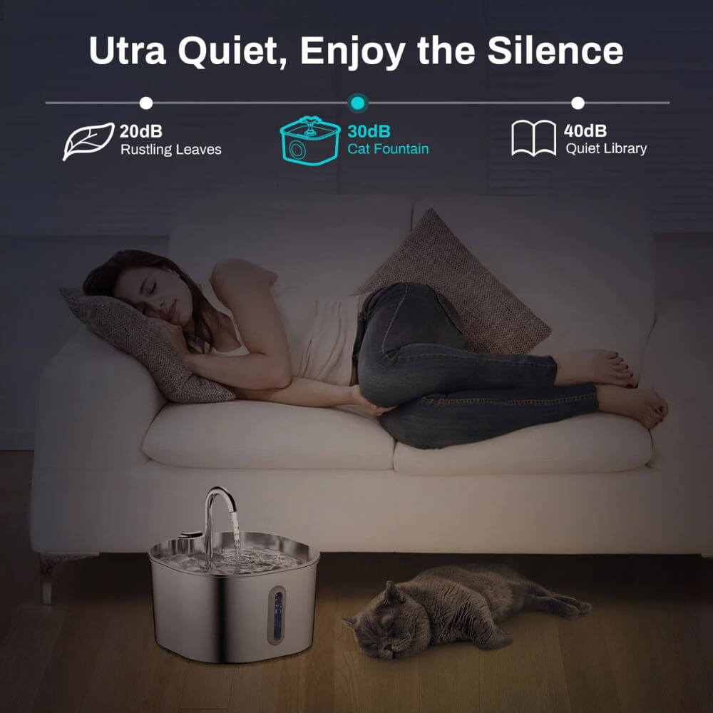Ultra-Quiet Stainless Steel Cat Water Fountain – 2.2L